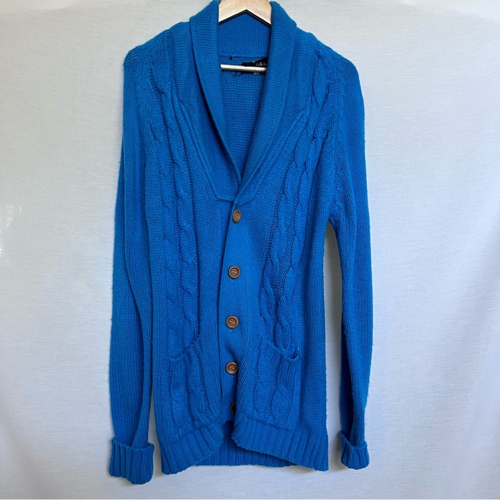 Vintage Brad Whitney Carmel-By-The-Sea Blue-Aqua Cable Knit Cardigan